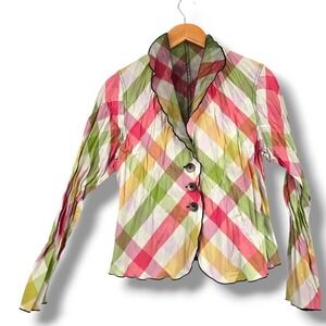 Beluva San Francisco Plaid Jacket Sheer Button Up‎ Colorful Vintage Reversible